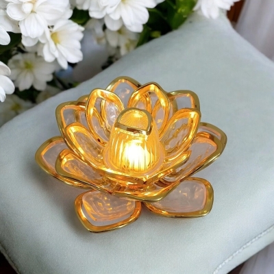 Picture of  10x10cm Flower Shape LED Crystal Light - Multi-Color ABS Plastic for Ramadan, Wedding, and Birthday | Battery-Powered Tea Light Lantern for Home -Multicolor