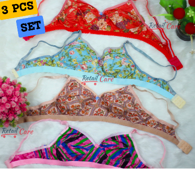Picture of Cotton Non-Padded Non-Wired Full Coverage Printed Bra Women And Girl best Comfortable Cotton Print Bra  Everyday Bra- (Pack of 3)
