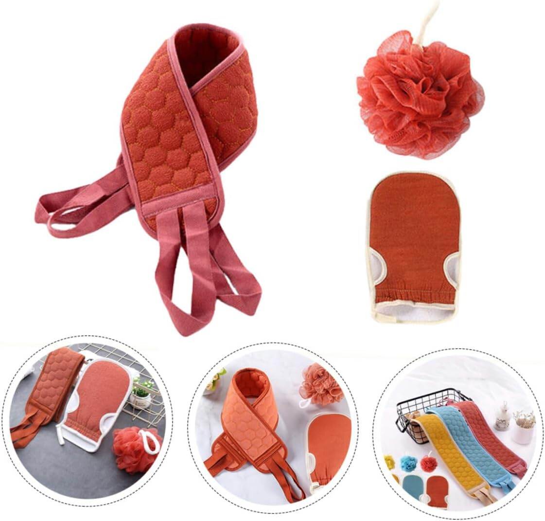 Picture of 1 Set Body Brush Back Scrubber, 3 Pieces Exfoliating Shower Set, Shower Sponge, Bath Exfoliating Glove, Body Scrubber Exfoliating Shower Sponge for Men and Women