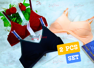 Picture of 2PCS Fashion Form Women's Non Padded Wire Free Everyday Bra  Best Quality Stylish sexy Stitchable bra for women and girls Stitch Soft and Comfortable Multicolor Bra
