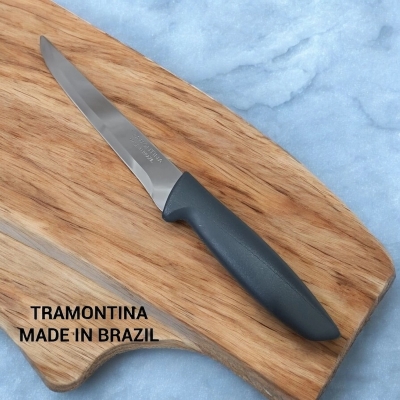 Picture of Tramontina 5-Inch Stainless Steel Knife – Brazilian-Made with Grey Polypropylene Handle, High-Quality Kitchen Tool, Perfect for Various Tasks, Durable and Precise, 1 Piece Included.-Silver