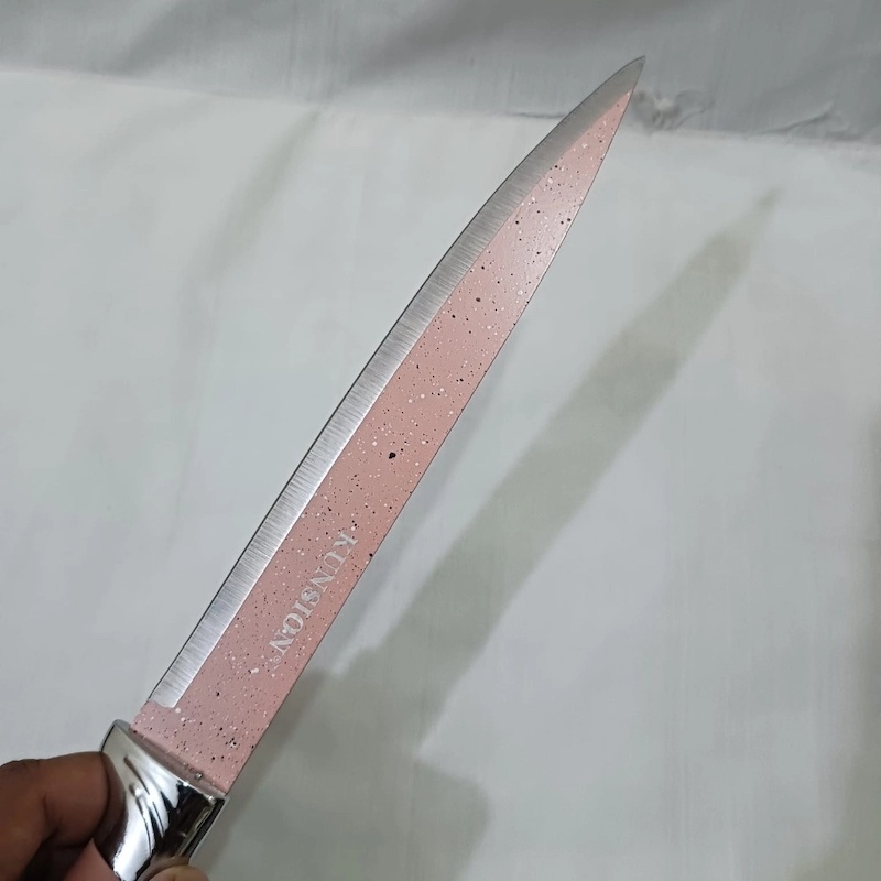 Picture of  1PCS Long Chef Knife - Stainless Steel with Green Handle - 6-Inch Nonstick Blade for All-Purpose Kitchen Cutting - Colorful Multicolor Design, Perfect for Vegetables. -Multicolor