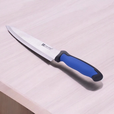 Picture of 6-Inch Chef Knife by Ying Guns – High-Quality Stainless Steel Blade with Blue Silicon Plastic Handle, Durable and Reliable, Ideal for Precision Cooking, 1 Piece Included.-Silver