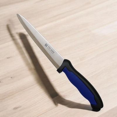 Picture of Ying Guns Blue Chef Knife – 6-Inch Stainless Steel Blade with Silicon Cover Plastic Handle, High-Quality Kitchen Knife from China, Ideal for Precision Cooking, Durable and Reliable, 1 Piece Included.-Silver