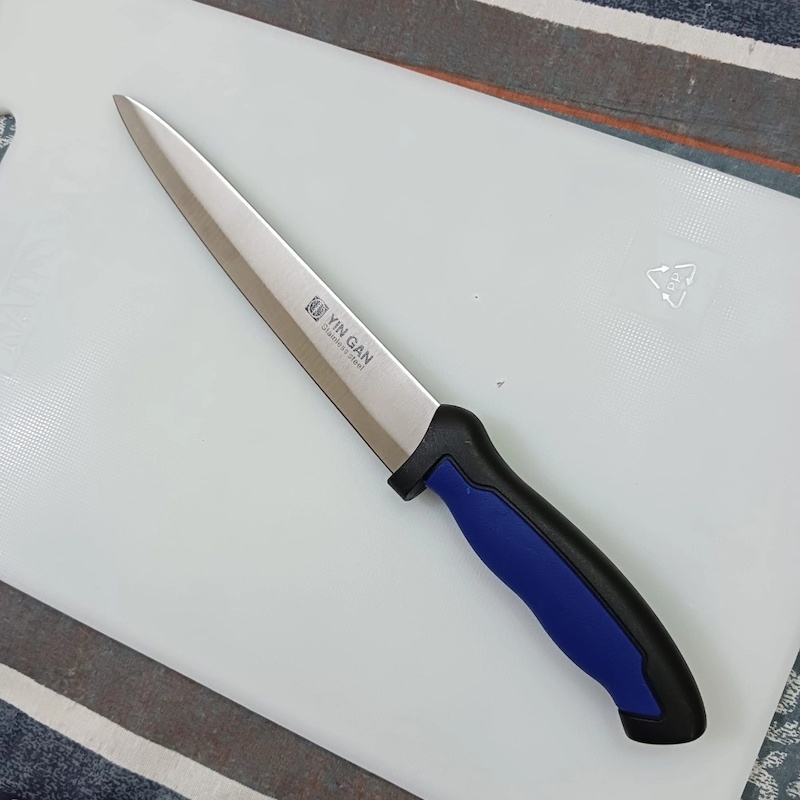 Picture of Ying Guns Blue Chef Knife – 6-Inch Stainless Steel Blade with Silicon Cover Plastic Handle, High-Quality Kitchen Knife from China, Ideal for Precision Cooking, Durable and Reliable, 1 Piece Included.-Silver