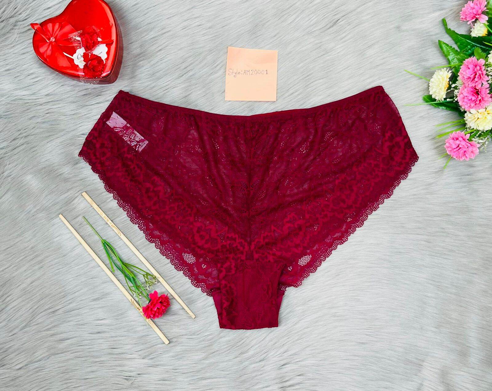 Picture of Womens Lace Panty Low Waist Cotton Briefs Underwear Soft Stretch Bikini Solid Cozy Lace Tanga Lace Cheeky Underwear for Women Lace Panties Net Panty Soft & Comfortable- 1PCS