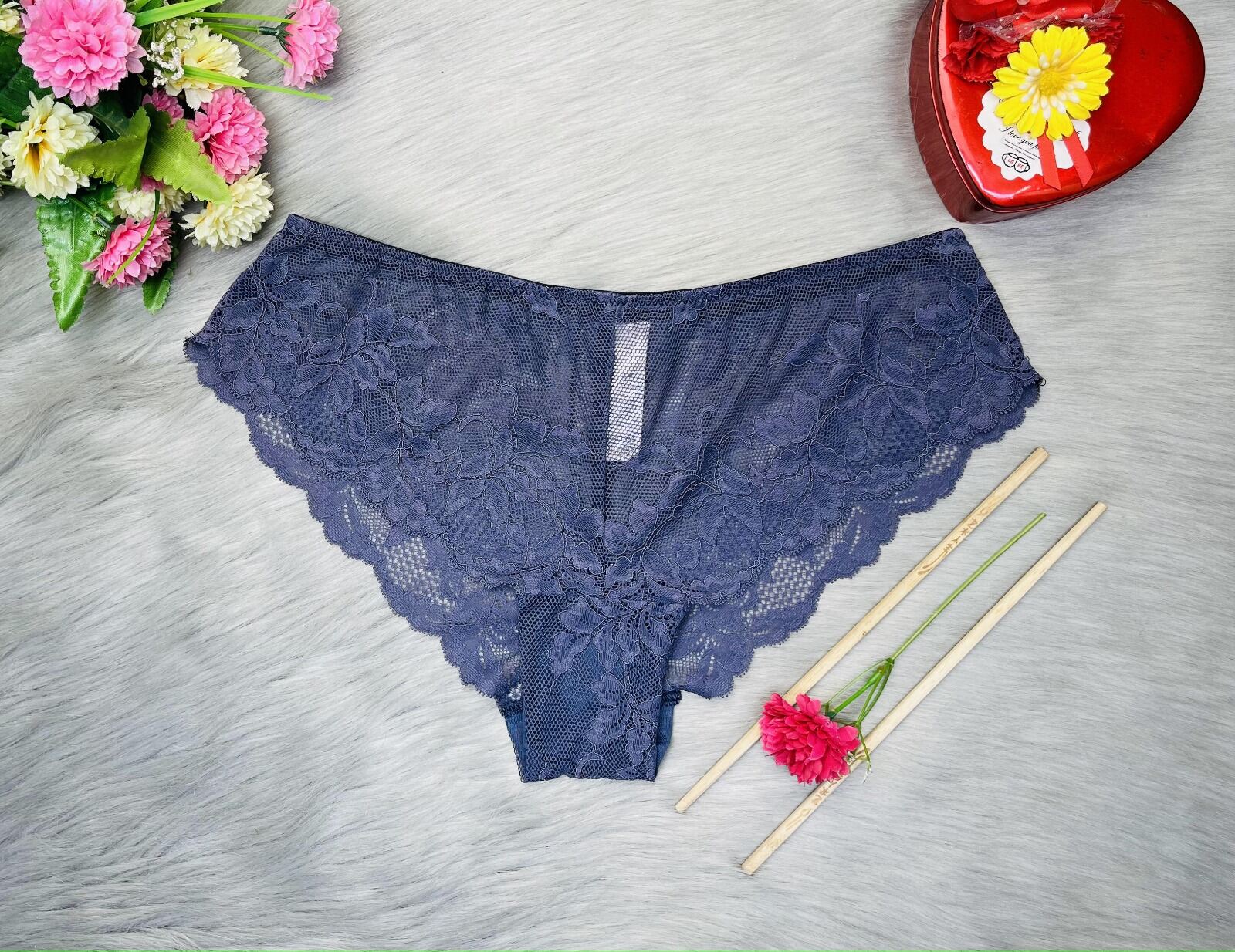 Picture of Womens Lace Panty Low Waist Cotton Briefs Underwear Soft Stretch Bikini Solid Cozy Lace Tanga Lace Cheeky Underwear for Women Lace Panties Net Panty Soft & Comfortable- 3 PCS