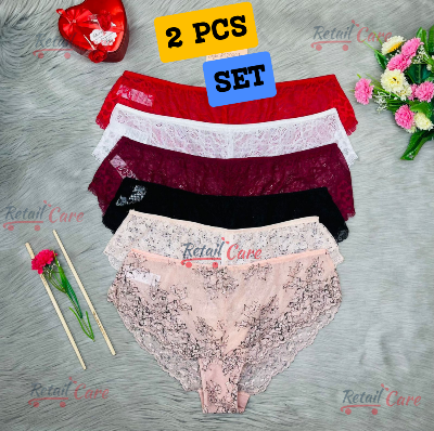 Picture of Womens Lace Panty Low Waist Cotton Briefs Underwear Soft Stretch Bikini Solid Cozy Lace Tanga Lace Cheeky Underwear for Women Lace Panties Net Panty Soft & Comfortable- 2 PCS