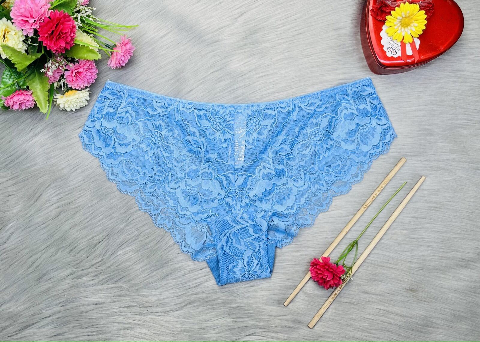 Picture of Womens Lace Panty Low Waist Cotton Briefs Underwear Soft Stretch Bikini Solid Cozy Lace Tanga Lace Cheeky Underwear for Women Lace Panties Net Panty Soft & Comfortable- 2 PCS