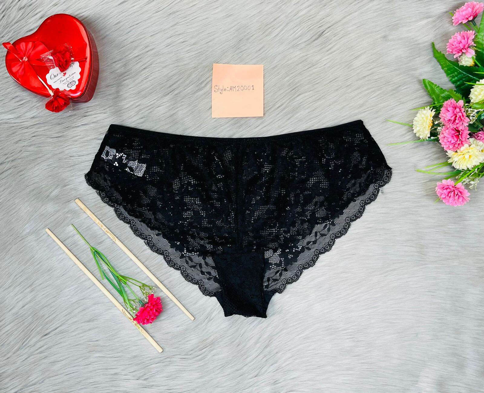 Picture of Womens Lace Panty Low Waist Cotton Briefs Underwear Soft Stretch Bikini Solid Cozy Lace Tanga Lace Cheeky Underwear for Women Lace Panties Net Panty Soft & Comfortable- 4 PCS