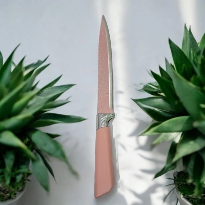 Picture of  Colorful Kitchen Knife - 1PCS Stainless Steel Long Chef Knife with Cute Green Handle - 6-Inch Nonstick Blade for All-Purpose Cutting - Ideal for Vegetables and Everyday Tasks. -Multicolor