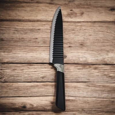 Picture of 6-Inch Kitchen Chef Knife – Stainless Steel Blade with Non-Stick Coating, Black PP Handle, High-Quality and Durable, Perfect for Precision Cutting, Made in China, 1 Piece Included.-Black