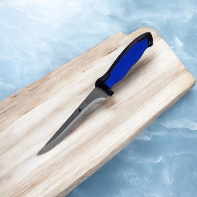 Picture of 5-Inch Ying Guns Chef Knife – Stainless Steel Blade with Silver Color, Blue Plastic Handle, Sharp, Durable, High-Quality for Various Kitchen Uses, 1 Piece Included.-Silver
