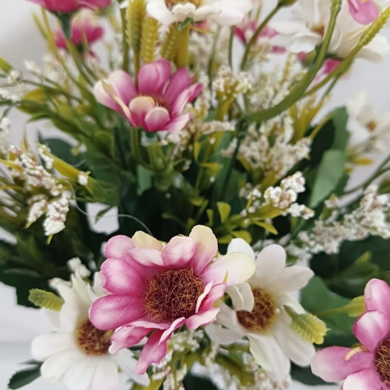 Picture of  2pcs Silk Daisy Bride Bouquets with Glass Vases, 14 Multicolor Artificial Sunflowers per Stick, 48x20 cm, Perfect for Home, Wedding, Christmas, and New Year Decor, Made from High-Quality Fabric and Plastic. -Multicolor