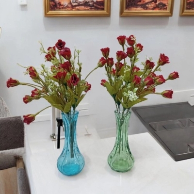 Picture of  Set of 2 Silk Daisy Bouquets, 25-28 Multicolor Sunflowers per Stick, 2 Glass Vases, 48x20 cm, Perfect for Christmas, Home, Wedding, and New Year Decor, Made from Fabric and Plastic. -Multicolor