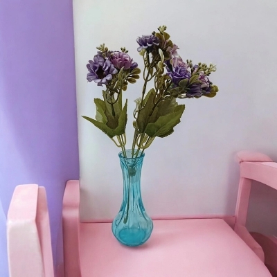 Picture of  Silk Daisy Bride Bouquet with 18 Heads, Glass Vase, 18 Multicolor Sunflowers, 48x20 cm (Height x Width) with Vase, Ideal for Home, Wedding, and Christmas Decoration, Made from Fabric and Plastic. -Multicolor