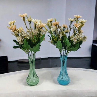Picture of  2pcs Silk Daisy Bride Bouquet Set with Glass Vases, 14 Multicolor Sunflowers per Stick, 48x20 cm, Ideal for Home, Wedding, Christmas, and New Year Decor, Crafted from Durable Fabric and Plastic. -Multicolor