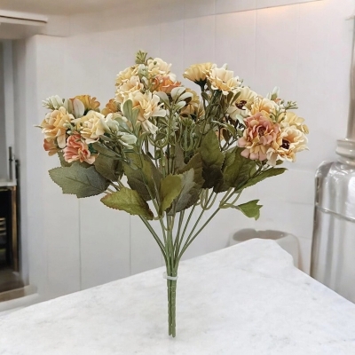 Picture of  Realistic Silk Chrysanthemum Bouquet, Artificial Flowers with 18 Multicolor Blooms per Stick, 2 Sticks, 32x20 cm, Perfect for Home Decor, Weddings, and Garden Decorations, Durable Fabric and Plastic Construction. -Multicolor