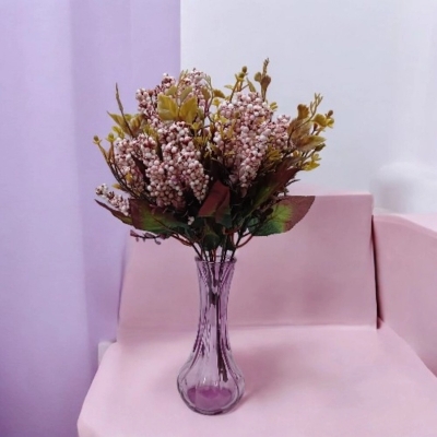 Picture of  Decorative Lavender Bouquet with Glass Vase, 12-14 Multicolor Blooms per Stick, 32x20 cm with Vase, Ideal for Home Decoration -Multicolor