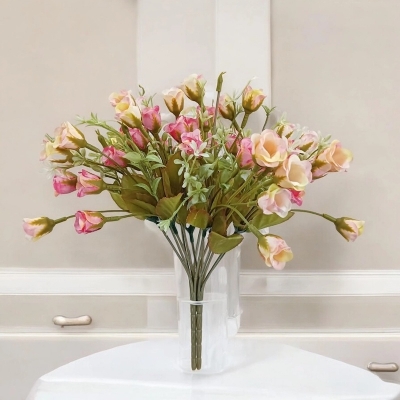 Picture of  Chrysanthemum Silk Flower Bunch, Artificial and Realistic, 25-28 Multicolor Blooms per Stick, 2 Sticks, 32x20 cm, Perfect for Home Décor, Wedding, and Garden Decorations, Made of Fabric and Plastic. -Multicolor