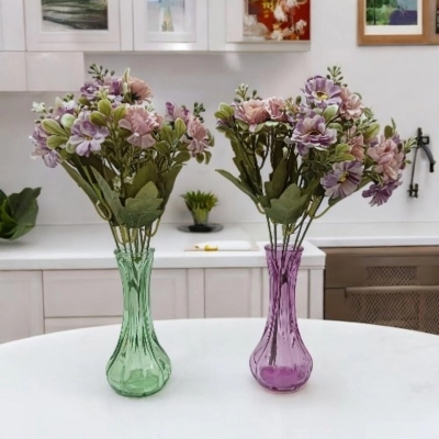 Picture of  Set of 2 Silk Daisy Bouquets with 18 Heads per Stick, 48x20 cm, Multicolor Sunflowers, Glass Vases Included, Perfect for Holiday and Home Decorations, Made of Fabric and Plastic -Multicolor