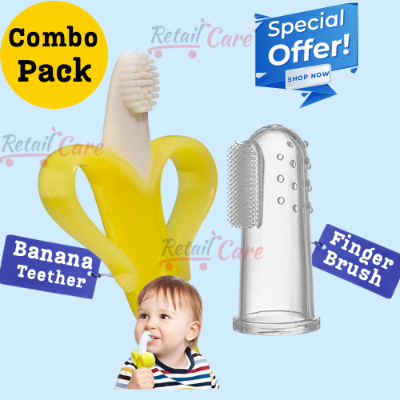 Picture of Finger Baby Toothbrush and Banana Teether, Soothing Pain Relief Silicone Baby Teething Toy for Babies, Toddlers, Infants, BPA Free(1 Teether and 1 Finger Toothbrushes)