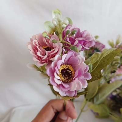 Picture of  Set of 2 Silk Daisy Bouquets with 18 Multicolor Heads per Stick, 48x20 cm, Includes Glass Vases, Ideal for Home, Wedding, and Holiday Decorations -Multicolor