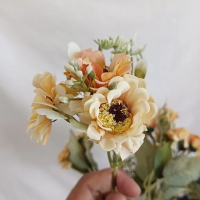 Picture of  Artificial Chrysanthemum Bunch, Realistic Silk Flowers with 18 Multicolor Blooms per Stick, 2 Sticks, 32x20 cm, Perfect for Home Decor, Weddings, and Garden Decoration, Durable Fabric and Plastic. -Multicolor