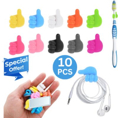Picture of Silicone Thumb Wall Hooks, Self Adhesive Thumb Hook Multifunction Cable Clips Creative Holder Wall Hangers for Storage (multicolor-10pcs)