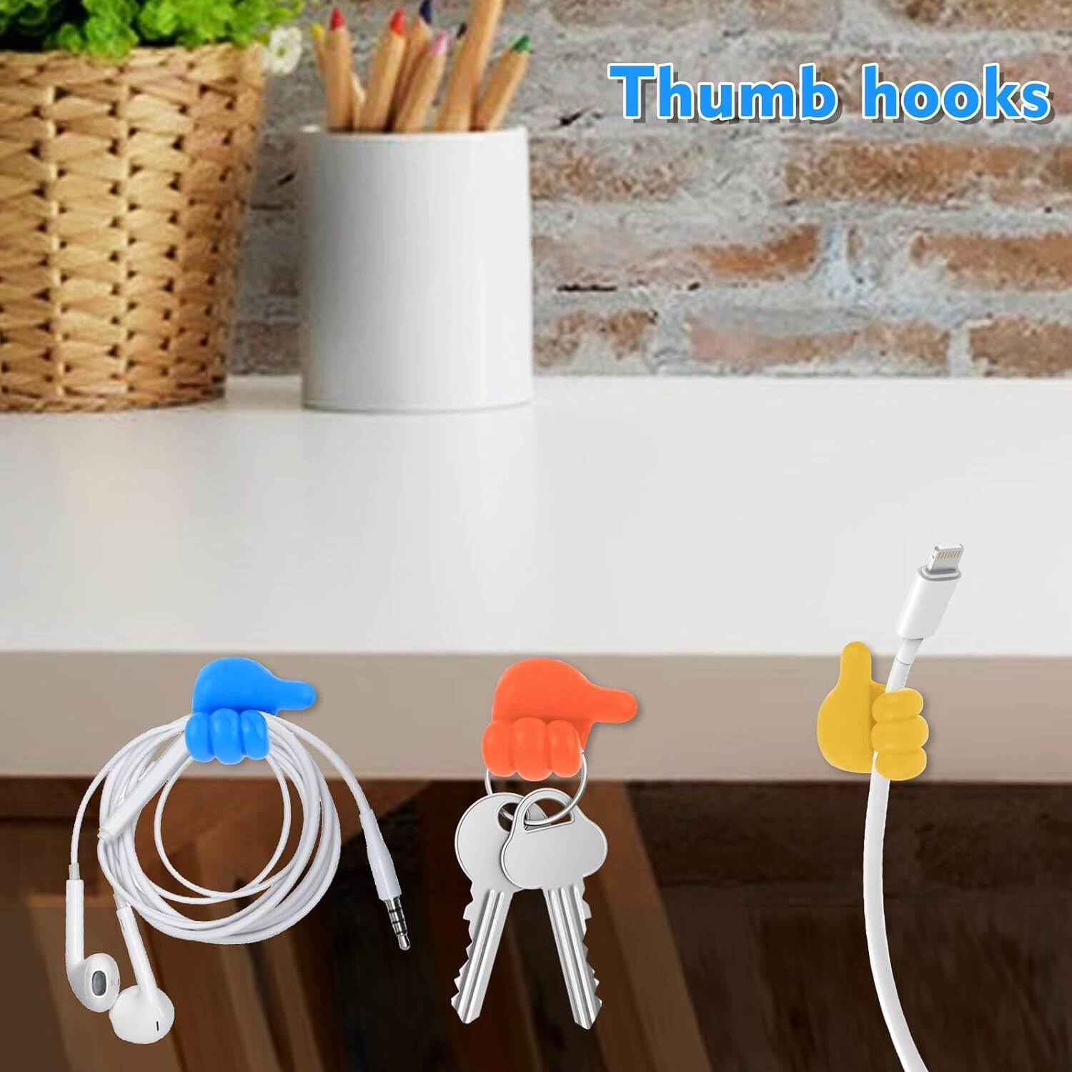 Picture of Silicone Thumb Wall Hooks, Self Adhesive Thumb Hook Multifunction Cable Clips Creative Holder Wall Hangers for Storage (multicolor-10pcs)