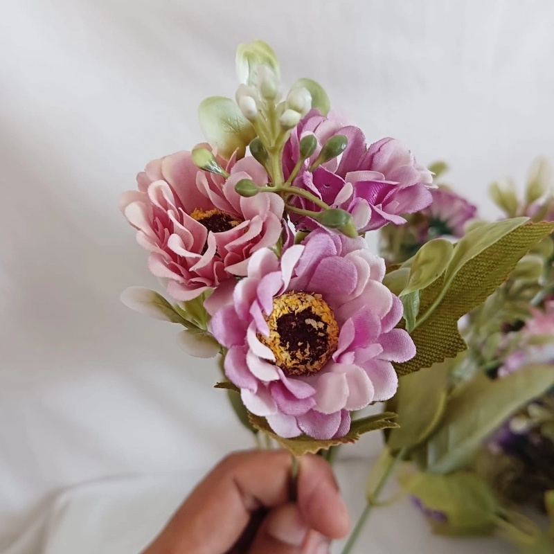 Picture of  Artificial Chrysanthemum Bouquet with Silk Flowers, 18 Multicolor Blooms per Stick, 2 Sticks, 32x20 cm, Realistic Design for Home, Wedding, and Garden Decoration, Fabric and Plastic Build. -Multicolor