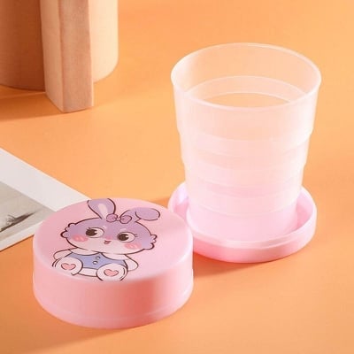 Picture of Folding Cup With Lid Portable Reusable Plastic Water Cup Cartoon Collapsible Mouthwash Cup Travel Outdoor Drinking Cup Kids Cartoon Drinking Cup Portable Cartoon Printed Plastic Foldable Magic Cup Glass for kids Birthday Gift