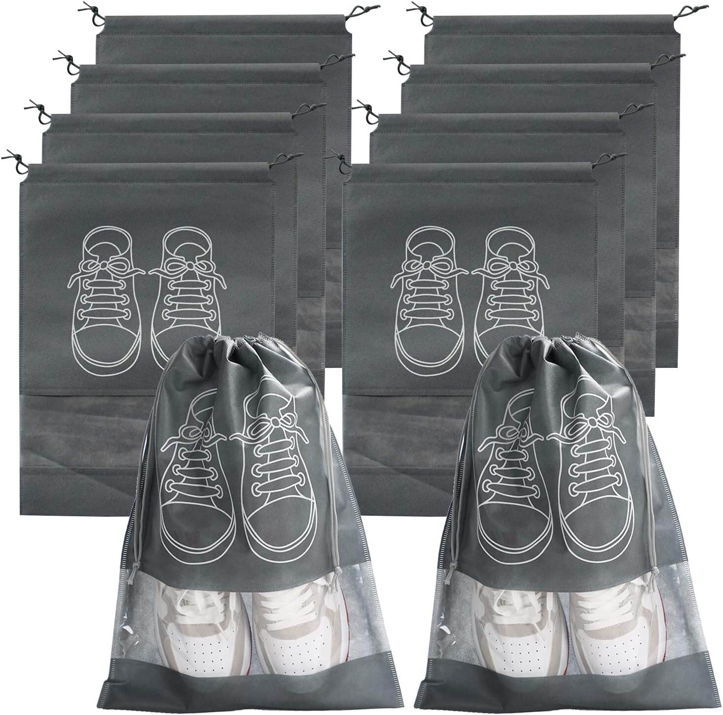 Picture of Travel Shoe Bag with Transparent Window Drawstring Dust-Proof Non-Woven Shoes Storage Bags for Daily and Travel Use | Shoes Storage Bag Dustproof  Bag Closet Organizer Travel Portable Bag