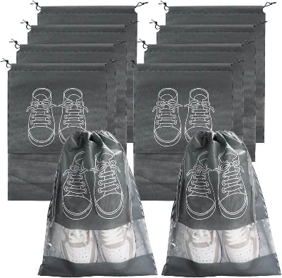 Picture of Travel Shoe Bag with Transparent Window Drawstring Dust-Proof Non-Woven Shoes Storage Bags for Daily and Travel Use | Shoes Storage Bag Dustproof  Bag Closet Organizer Travel Portable Bag