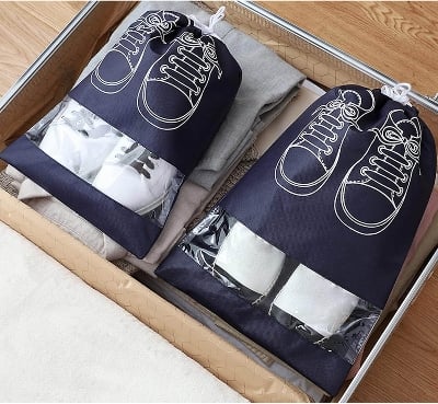 Picture of Travel Shoe Bag with Transparent Window Drawstring Dust-Proof Non-Woven Shoes Storage Bags for Daily and Travel Use | Shoes Storage Bag Dustproof  Bag Closet Organizer Travel Portable Bag