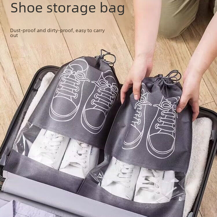Picture of Travel Shoe Bag with Transparent Window Drawstring Dust-Proof Non-Woven Shoes Storage Bags for Daily and Travel Use | Shoes Storage Bag Dustproof  Bag Closet Organizer Travel Portable Bag