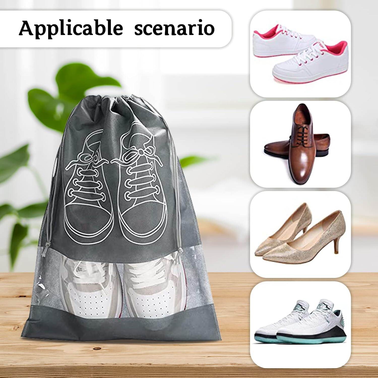 Picture of Travel Shoe Bag with Transparent Window Drawstring Dust-Proof Non-Woven Shoes Storage Bags for Daily and Travel Use | Shoes Storage Bag Dustproof  Bag Closet Organizer Travel Portable Bag
