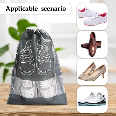 Picture of Travel Shoe Bag with Transparent Window Drawstring Dust-Proof Non-Woven Shoes Storage Bags for Daily and Travel Use | Shoes Storage Bag Dustproof  Bag Closet Organizer Travel Portable Bag