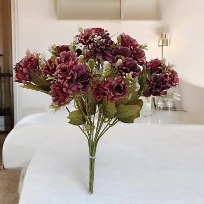 Picture of  Artificial Chrysanthemum Bunch with Silk Flowers, 18 Multicolor Blooms per Stick, 2 Sticks, 32x20 cm, Realistic Design for Home, Wedding, and Garden Decoration, Fabric and Plastic Material. -Multicolor