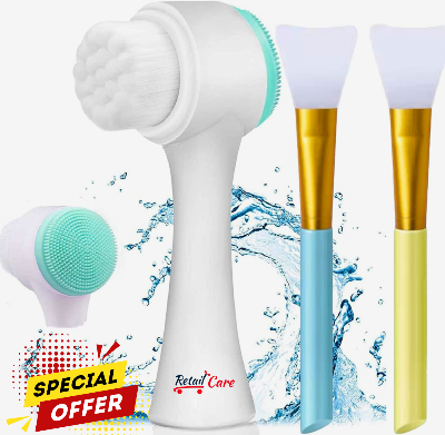 Picture of Retail Care Facial Brush - Scrub Silicone Manual Double Sided Cleansing Brush and Pore Cleansing Facial Brush, with Free 2PCS Silicone Face Mask Brushes