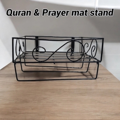 Picture of  Wall-Mounted Black Iron Quran Majid Rack with Zaynamaaz Holder – 12x10x3.5 Inch Square Design – Durable Modern Storage Solution – 1 Pc 