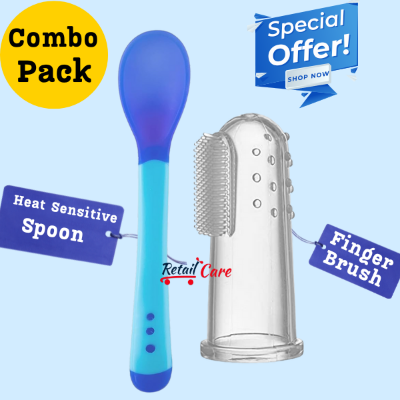 Picture of HeatSensitive Baby Feeding Spoon | Newborn HeatSensor Colour Changing Spoon HeatSensitive Baby Feeding Spoons Set with Baby Finger Toothbrush Baby FingerToothbrush for Training Teething - Infant & Toddles & Lids Teeth Brush