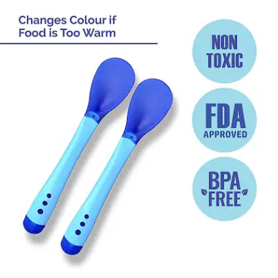 Picture of HeatSensitive Baby Feeding Spoon | Newborn HeatSensor Colour Changing Spoon HeatSensitive Baby Feeding Spoons Set with Baby Finger Toothbrush Baby FingerToothbrush for Training Teething - Infant & Toddles & Lids Teeth Brush