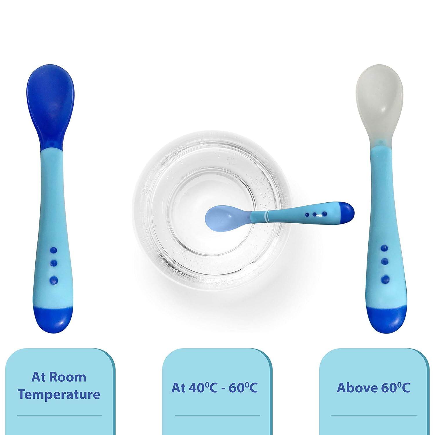 Picture of HeatSensitive Baby Feeding Spoon | Newborn HeatSensor Colour Changing Spoon HeatSensitive Baby Feeding Spoons Set with Baby Finger Toothbrush Baby FingerToothbrush for Training Teething - Infant & Toddles & Lids Teeth Brush