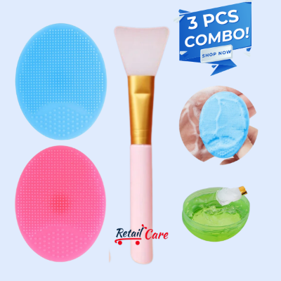 Picture of 2 Pcs Manual Silicones Scrubber Facial Cleansing Brush,1 Pcs Face Mask Brush for Skin Smoothing Cleaning