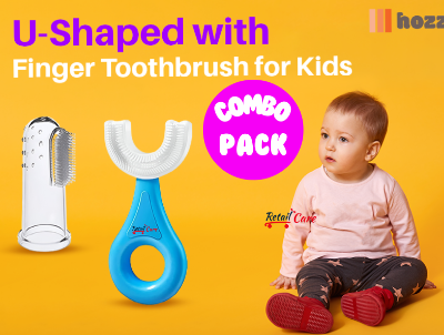 Picture of U Shaped Silicone Toothbrush for Kids/ 360 Degree Soft Oral Teeth Cleaning with Finger Brush for Training Teething For Baby Infant Toddler Children - 1 to 6 Years