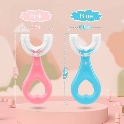 Picture of U Shaped Silicone Toothbrush for Kids/ 360 Degree Soft Oral Teeth Cleaning with Finger Brush for Training Teething For Baby Infant Toddler Children - 1 to 6 Years