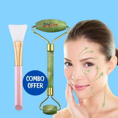 Picture of Jade Roller for Face - Improves Skin Tone and Skin Care Face Roller Reduces Under-Eye Puffiness and Dark Circles with Face Mask Beauty Tool Soft Silicone Facial Mud Mask, Brush Hairless Body Lotion And Butter Applicator
