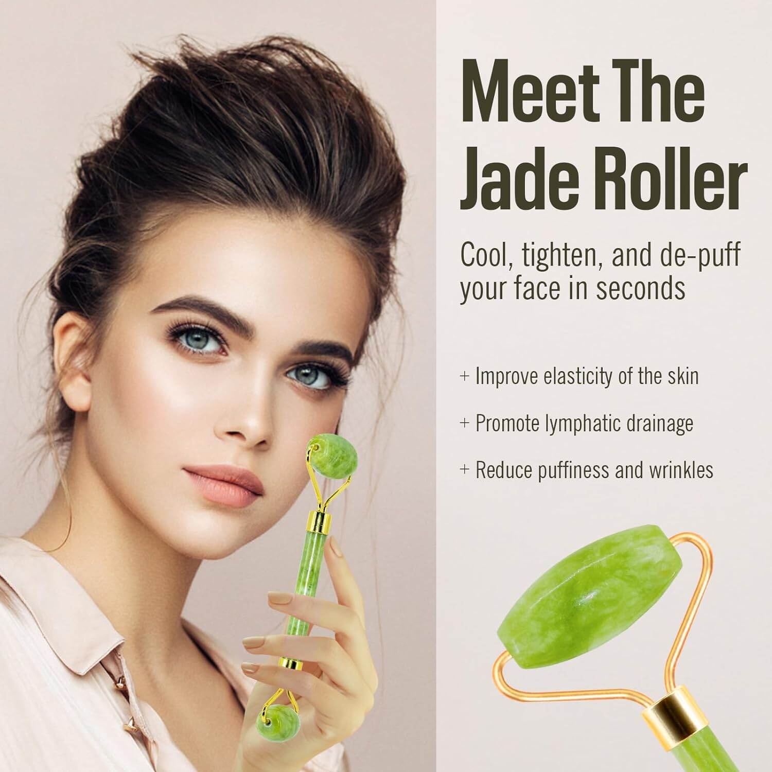 Picture of Jade Roller for Face - Improves Skin Tone and Skin Care Face Roller Reduces Under-Eye Puffiness and Dark Circles with Face Mask Beauty Tool Soft Silicone Facial Mud Mask, Brush Hairless Body Lotion And Butter Applicator