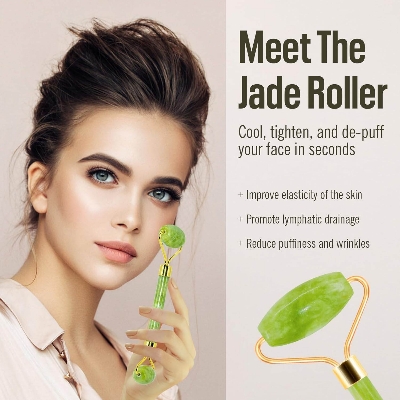 Picture of Jade Roller for Face - Improves Skin Tone and Skin Care Face Roller Reduces Under-Eye Puffiness and Dark Circles with Face Mask Beauty Tool Soft Silicone Facial Mud Mask, Brush Hairless Body Lotion And Butter Applicator